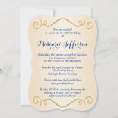 ブルー、アイボリー、金ゴールド65thフォト誕生日招待状 招待状 (裏面)