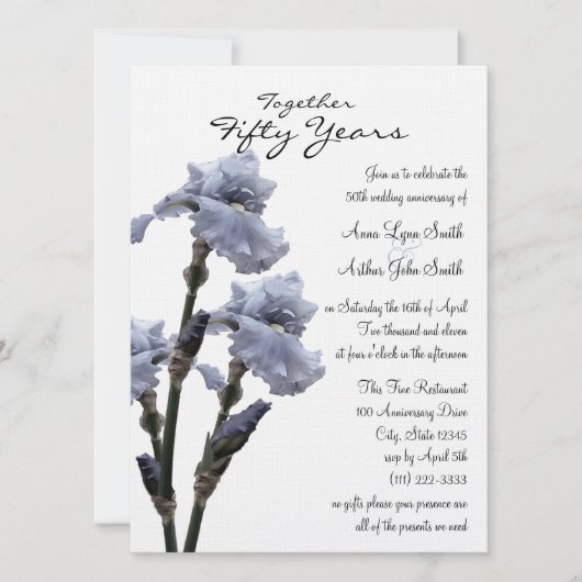 ブルー アイリス 記念日 招待状 (正面)