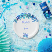 ブルー&アクアフローラウォーター結婚カラー ペーパープレート (パーティー)