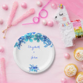 ブルー&アクアフローラウォーター結婚カラー ペーパープレート (パーティー)