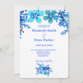 ブルー&アクアフローラウォーター結婚カラー 招待状 (正面)