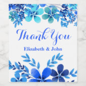 ブルー&アクアフローラ水彩 |あり結婚がとう ワインラベル (シングルラベル)