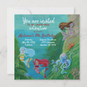 ブルー、アクアメルメイドタコ誕生日招待状 招待状 (正面)