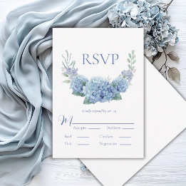ブルー アジサイ フラワー ウォーターカラー 結婚式 RSVP