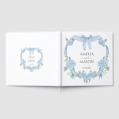 ブルー アジサイ フラワー クレスト 水彩 結婚式 ゲストブック (全面)