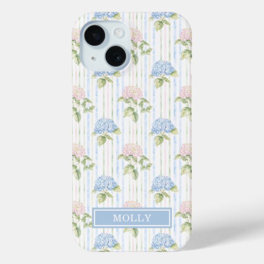 ブルー アジサイ 水彩 ストライプ オーダーメイド Case-Mate iPhoneケース (裏面)