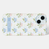 ブルー アジサイ 水彩 ストライプ オーダーメイド Case-Mate iPhoneケース (裏面 (横))