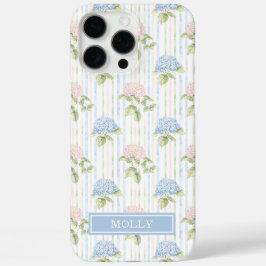 ブルー アジサイ 水彩 ストライプ 名入れ iPhone 16 PRO MAXケース