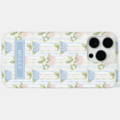 ブルー アジサイ 水彩 ストライプ 名入れ Case-Mate iPhoneケース (裏面 (横))