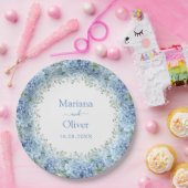 ブルー アジサイ 水彩 花嫁 ウェディング ペーパープレート (パーティー)