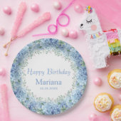 ブルー アジサイ 水彩 花 誕生日 ペーパープレート (パーティー)