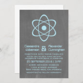 ブルー・アトミック・チャルクボードの結婚招待 招待状 (正面/裏面)