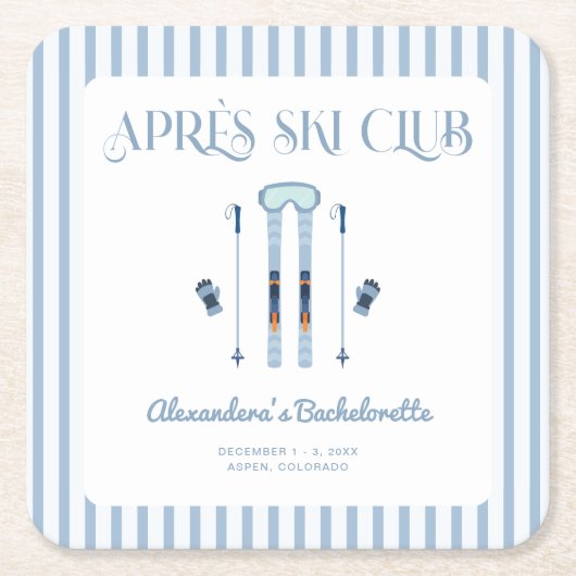 ブルー アフター スキー バチェロレッテ パーティー スクエアペーパーコースター (正面)