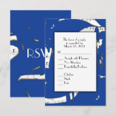 ブルー・アブストラクトミュージックのRSVP（メニュー選択付き） 出欠カード (正面/裏面)