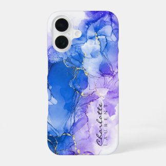 ブルー アメジスト ゴールド アルコールインク カスタマイズ可能 iPhone 16ケース