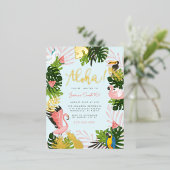 ブルー |アロハハワイ熱帯金ゴールド誕生日パーティー 箔招待状ポストカード (立ち正面)