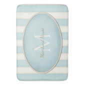 ブルー&アンティークホワイトストライプレンズオーバルフレーミングモノグラム バスマット (正面縦)
