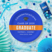 ブルー・アンド・オレンジの卒業おめでとうカスタム ペーパープレート (パーティー)