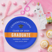 ブルー・アンド・オレンジの卒業おめでとうカスタム ペーパープレート (パーティー)