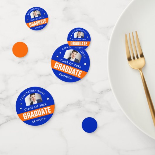 ブルー・アンド・オレンジの卒業写真カスタム コンフェッティ (グループ)