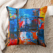 ブルー・アンド・オレンジ・抽象芸術絵画ズ クッション (ブランケット)