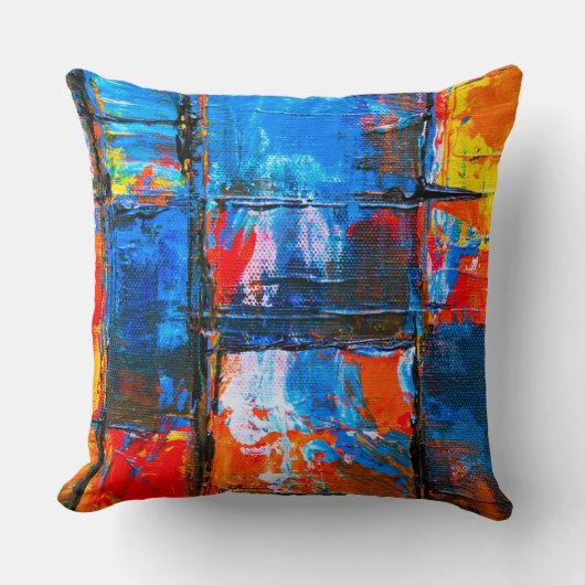 ブルー・アンド・オレンジ・抽象芸術絵画ズ クッション (正面)