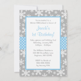 ブルー・アンド・グレー・スノーフレークス・ウィンター・ワンダーランド 招待状