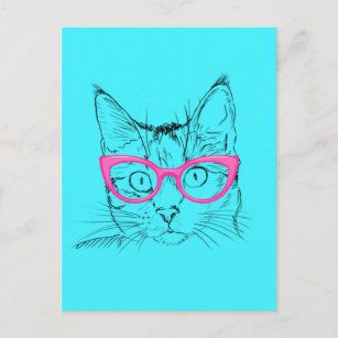 ブルー・アンド・ピンクのヒップスター猫 ポストカード