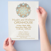 ブルー・アンド・フェイク金ゴールド・リーフ・ヘルス・アンド・ウェルネス・フライヤー チラシ (手)