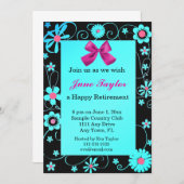 ブルー·アンド·ブラック·フローラ·リタイアメント·パーティの招待状 招待状 (正面/裏面)