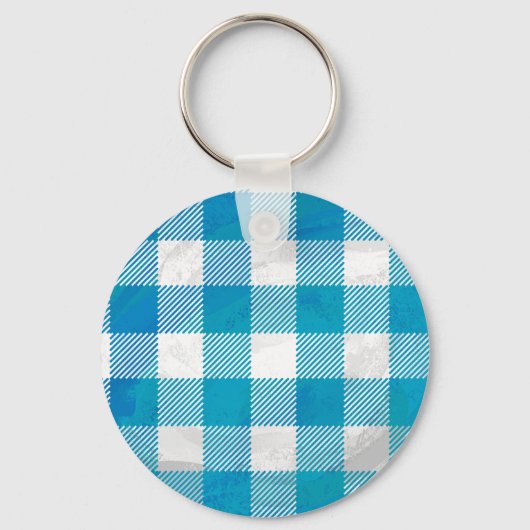 ブルー・アンド・ホワイトのチェック柄のバイソン・プレイド キーホルダー (正面)