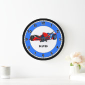 ブルー・アンド・レッド・レース・カカスタムー・キッズ ラージ壁時計 (ホーム)