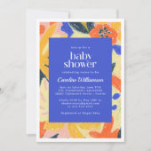 ブルー アーティスティック アブストラクト ボタニカル キュート ベビー シャワー 招待状 (正面)