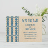 ブルー アートデコ ボーダー セーブ・ザ・デート 招待状 (スタンド正面)