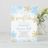 ブルー ア リトル スノーフレーク ベイビー シャワー 招待状 (スタンド正面)