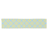 ブルー+イエローのチェック柄 ショートテーブルランナー (横)