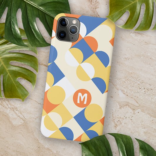 ブルー+イエローのミッドセンチュリー・サークル柄 iPhoneケース