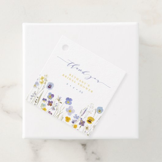 ブルー&イエローの感謝の花のブライズシャワー フェイバータグ (インサイチュ)