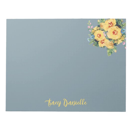 ブルー＆イエローの花束カスタム ノートパッド (正面)