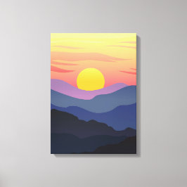 ブルー&イエローイラストレーションマウンテンキャンバス キャンバスプリント