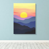 ブルー&イエローイラストレーションマウンテンキャンバス キャンバスプリント (インサイチュ (ウッドフロア))