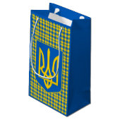 ブルー&イエローウクライナプレイドパターン，タータンチェック スモールペーパーバッグ (裏面アングル)