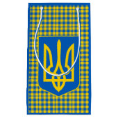 ブルー&イエローウクライナプレイドパターン，タータンチェック スモールペーパーバッグ (正面)