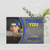 ブルー&イエローシャルボード卒業サンキューカード 招待状 (スタンド正面)