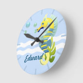 ブルー&イエローシーホース ラウンド壁時計 (傾斜)