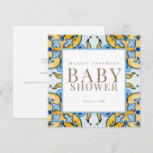 ブルー&イエロースクエアベビーシャワー 招待状 (正面/裏面)