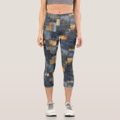 ブルー&イエローデニムパッチワークカスタム:ロゴ&文字 カプリレギンス (正面)