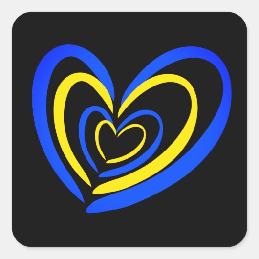 ブルー&イエローハートオンブラックウクリアネインスピレーション スクエアシール (正面)