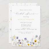 ブルー&イエローパンシーワイルドフラワーズブライダルシャワー 招待状 (正面/裏面)