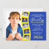 ブルー&イエローフォトフィルムストリップ卒業 招待状 (正面)